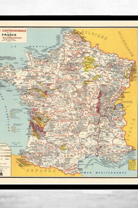 Old Map of France, Vintage Poster France