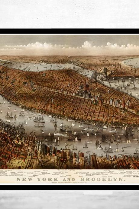 Old Panoramic New York 1875 BirdsEye View