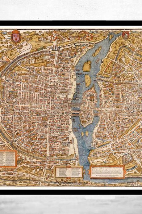 Old Map of Paris 1550 France Vintage Paris Plan