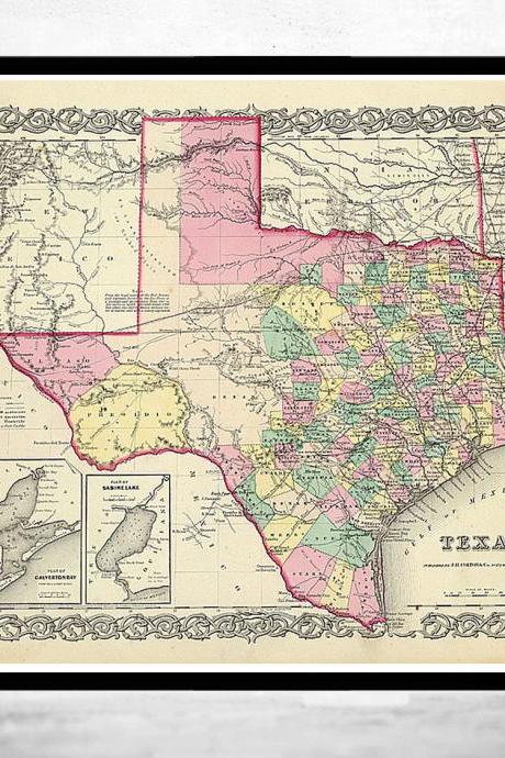 Old Map Texas 1856 United States Of America