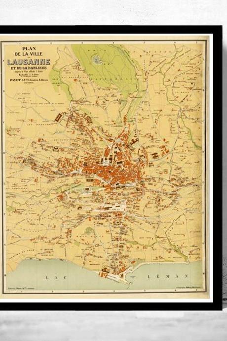 Old Map Of Lausanne , Switzerland Suisse 1850