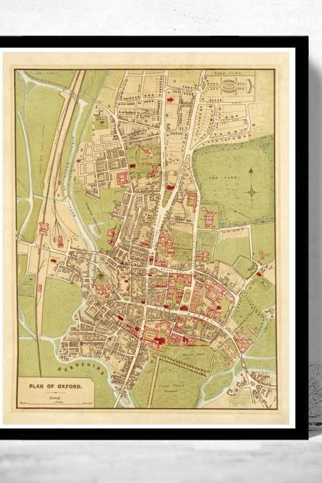 Old Map Of Oxford 1910, England United Kingdom