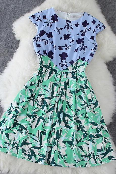 Floral Print Stitching Dress
