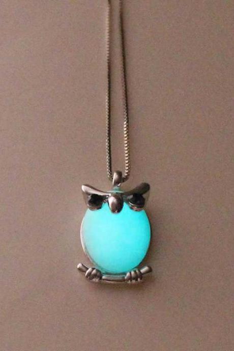 Shipping Turquoise Owl Glowing Necklace,gifts For Her,gifts For Him,birthday Gifts