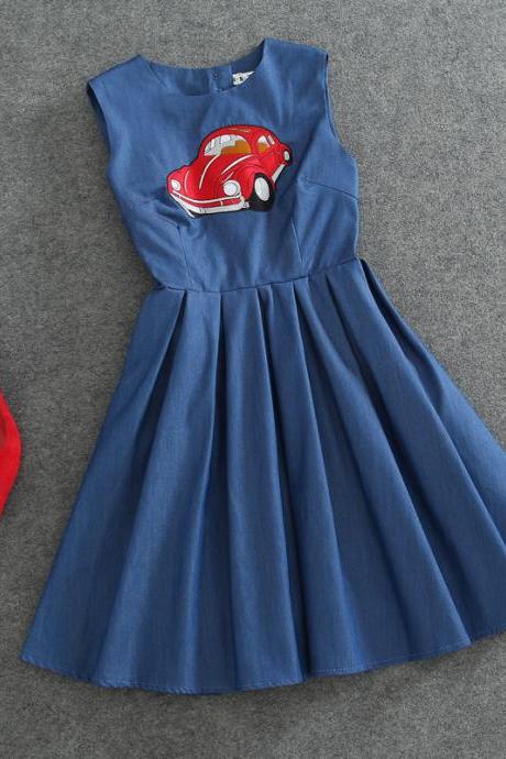 Bead Vintage Jacquard Fabrics Printed Sleeveless Dress