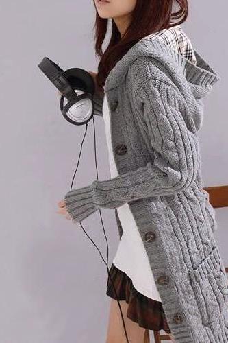 Aa Hooded Cable Knit Cardigan