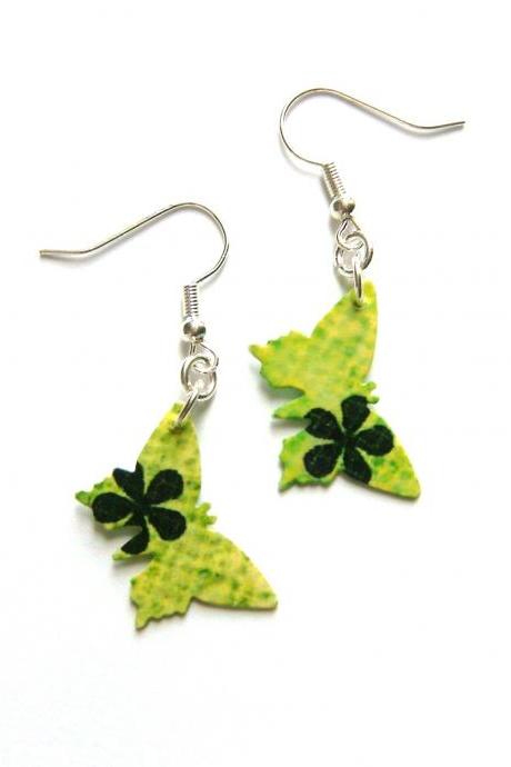 Green Paper Butterflies Earrings - Vintage Style