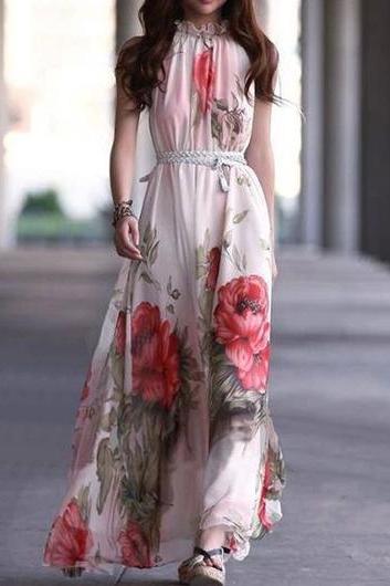 Sexy Charming Mandarin Collar Sleeveless Printed Dress For Lady Vg61109mn