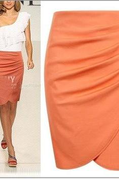 2015 Summer Casual High Waist Skirt Women Ladie Saia Feminina Mini Reffles Solid Blue Black Orange Skirt Pencil Skirts