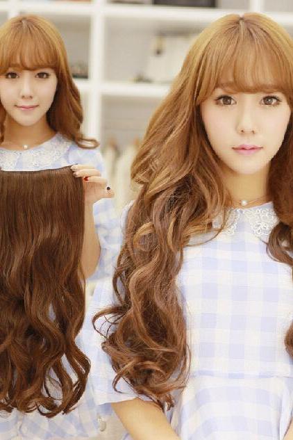 Women One Piece Clip In Synthetic 3/4 Full Head Long Hair Extensions Straight Curly Wigs