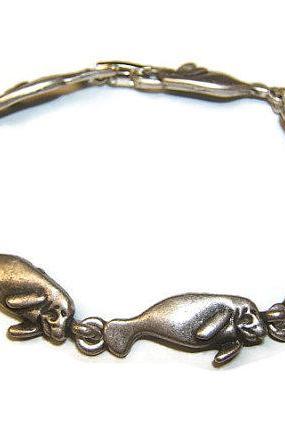 Nature Sea Life, Tropical Manatee Bracelet, Silver Bracelet, Beach Jewelry, #2018-1