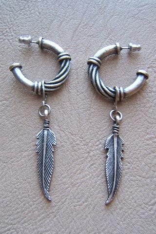 Tribal Southwestern Hoop Earrings With Feathers, Western Earrings, #80125-1