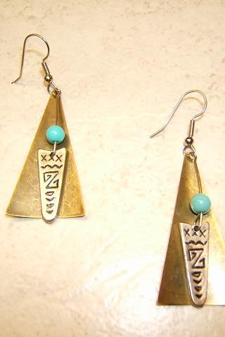 Tribal Jewelry, Indian Earrings, Silver and Goldtone Antique Finish, #11178-4