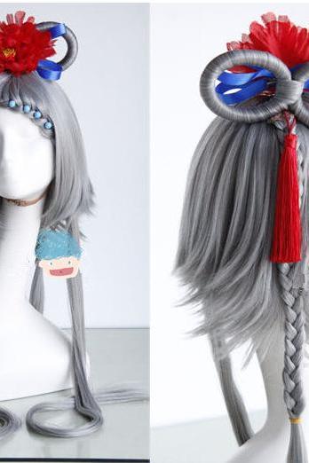 New Girl Women Gray Color Lolita Wig Tails Style cosplay Cos Play wig
