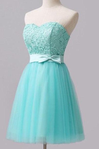 Green Tulle Lace Sweetheart Cocktail Dress With Belt