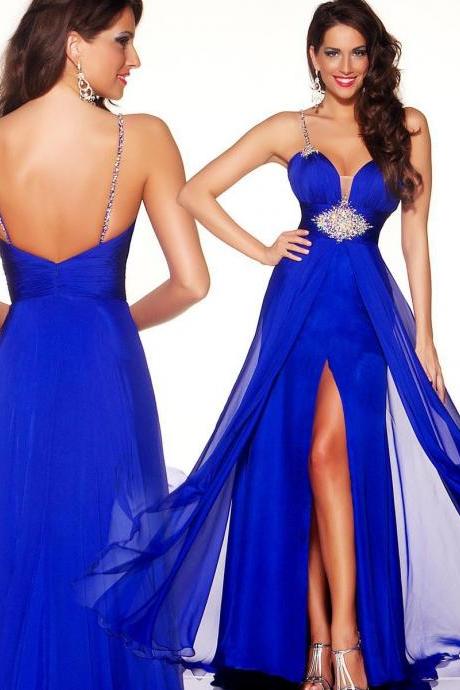 Elegant Strapless Blue Chiffon Beaded Evening Dress,Formal Mermaid Prom Dress Y8338 main image 1