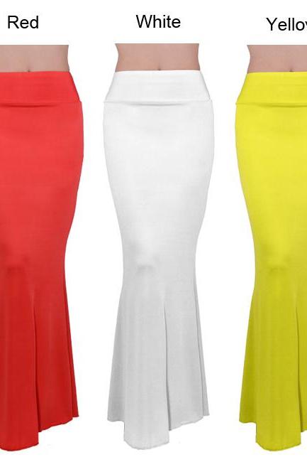Long Foldover High Waisted Elegant Maxi Skirt Solid Color