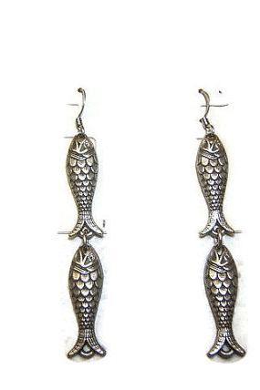 Christian Catholic Religious Fish Earring, Silver Earring, #80016-1