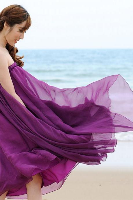 Purple Long Chiffon Skirt Maxi Skirt Ladies Silk Chiffon Dress Plus Sizes Sundress Beach Skirt Oversize