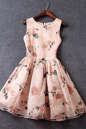 Slim Printing Organza Sleeveless Dress