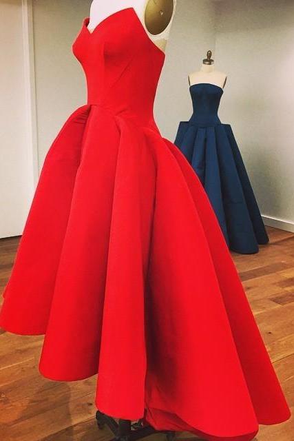 Fashion Red Satin Tea Length High Low Prom Gown