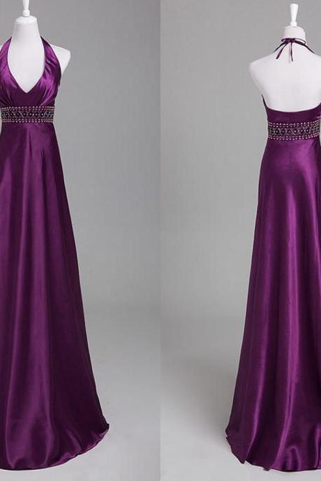 Elegant Halter Neckline Long Purple Bridesmaid Dresses, Bridesmaid Dresses, Bridesmaid Dress, Purple Bridesmaid Dresses