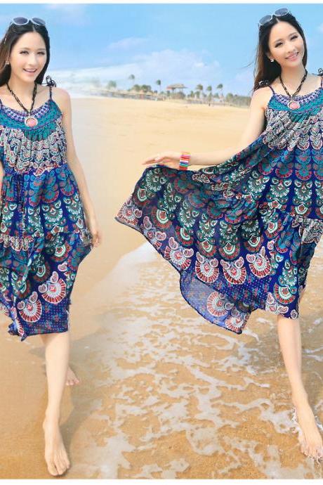 One piece summer Patterned clothing chiffon Women beachwear dress