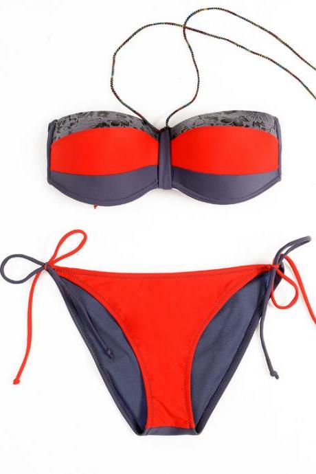 Sexy split bikini swimwear red color 