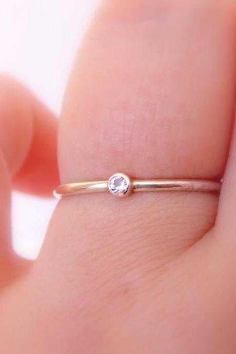 Tiny Gold White Topaz Ring: 14K Solid Gold ring, white topaz, dainty ring, simple ring, gold ring, tiny ring, wedding ring, engagement ring