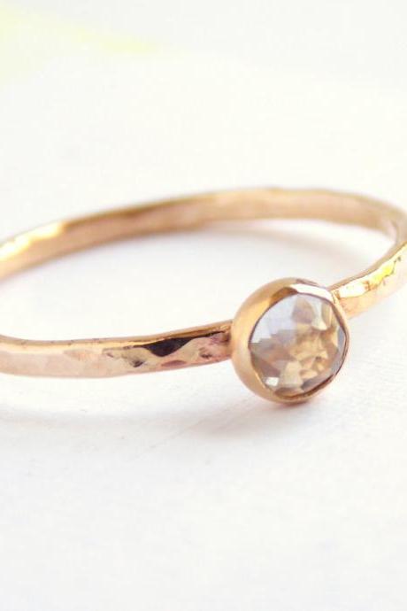 Mini Rose Cut Stone Ring: Golden Ring, Rose Quartz Ring, Rose Cut Ring, Carnelian Ring, Egagement Ring, Wedding Ring, Promise Ring, Hammered