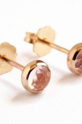 Rose Quartz Stud Earrings: rose cut post earrings, pink earrings, blush pink earring, dainty earring, rose quartz, rose earrings, light pink