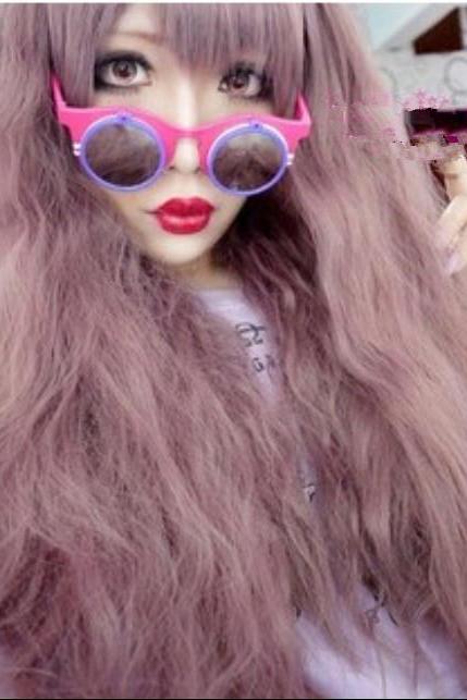 Hot fluffy Harajuku Japanese taro Purple Wig oblique bangs COSPLAY animation wigs