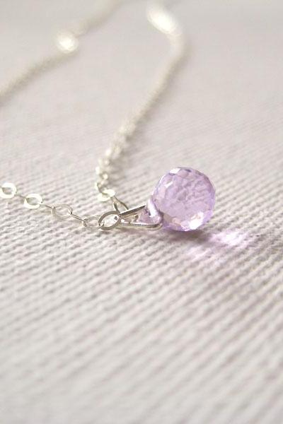  Sterling silver necklace with tiny violet glass droplet pendant - Lavender Kiss