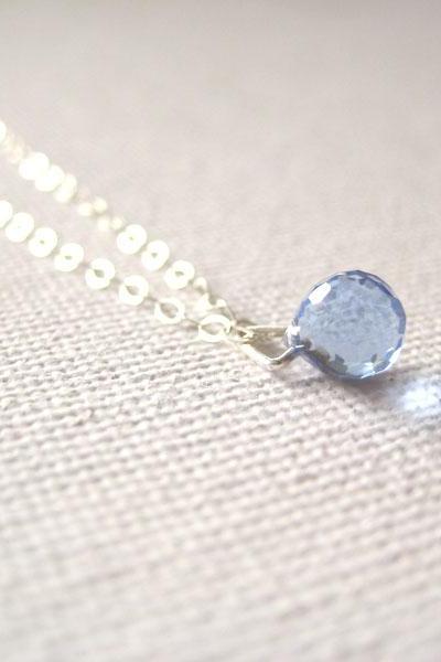 Sterling silver necklace with tiny royal blue glass droplet pendant - Ocean Jewel