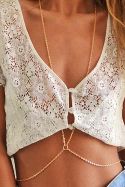 *Free Shipping* New Fashion Beach Circle Multilayer Summer Body Chain Simple Necklace Jewelry Alloy Gold Plated Body Necklaces For Women
