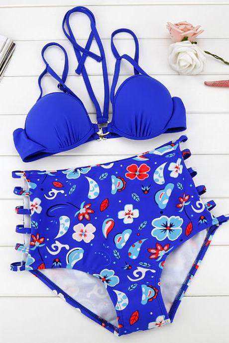 Stylish Sexy Women's Bikini Set Flower High Waist Beach Swimwear Swimsuit
