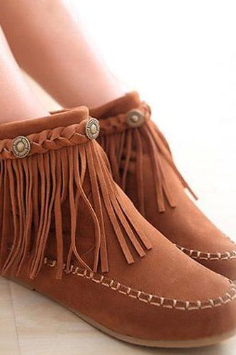 Fashion Tassels Round Toe Inner-Increased Boots Booties