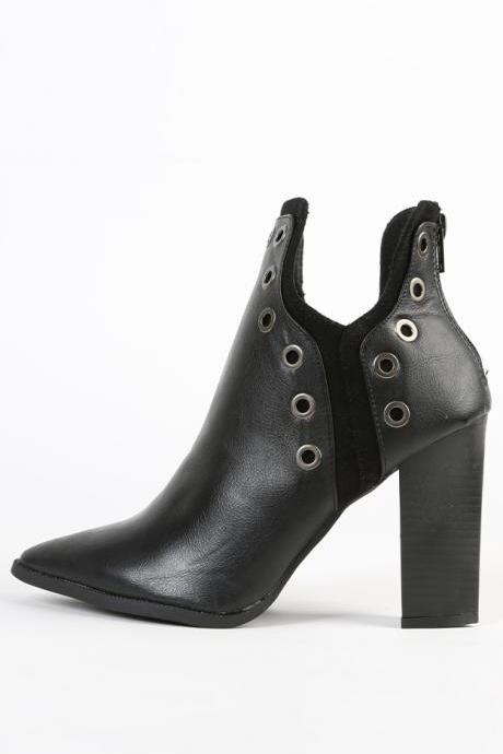 Fashionwear Pointy Circle Studs Thick Heel Ankle Boots 