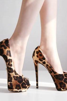 Sexy Leopard Print Peep Toe High Heel Pumps