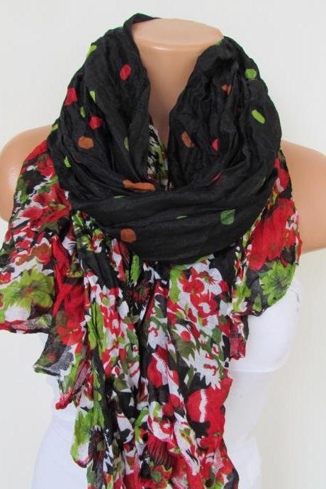 Black Red Green Floral Polka-dot Pattern Scarf Spring Summer Scarf Infinity Scarf Women's Fashion Accessories Trend Holidays Easter Gift Ideas For Her
