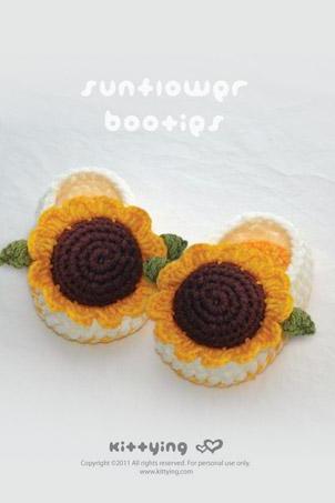 Sunflower Booties Crochet Pattern (pdf) By Kittying