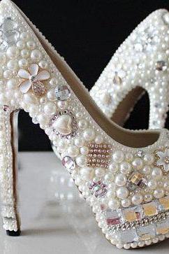 Rhinestone Pearl Wedding Shoes Crystal Bridal Shoes, Bridal, Women&amp;amp;#039;s Shoes Platform Dress Shoes