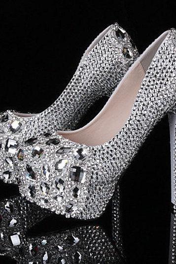 Diamond frost wedding shoes, bridal shoes, bridal, beautiful crystal high heels women pumps banquet prom shoe