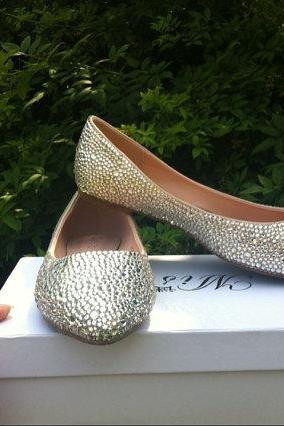Pointed Toe luxury flats wedding shoes, bridal, bridal shoes, Silver Rhinestone Fashion Ladies Party Shoes White