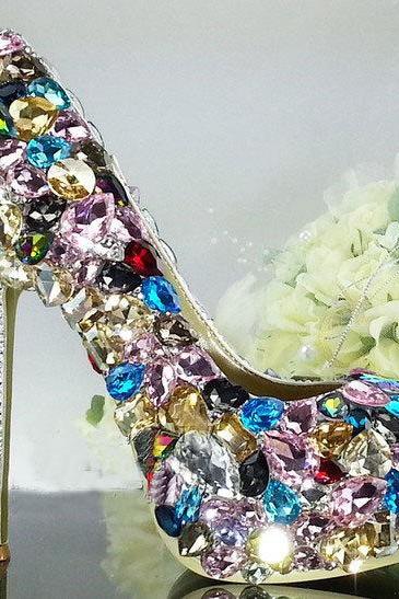 Crystal Glitter Fashion Multicolor Wedding Shoes Ladies Platform High Heel Evening Shoes Nightclub Dancing Dress Shoes