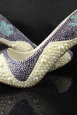 Pearl Rhinestone Crystal Wedding Shoes Women Party Prom Shoes Peep Toe Wedding Dress Shoes Bridal Shoes
