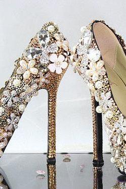 Floral Rhinestone pearl wedding Shoes Crystal Bridal Wedding Shoes Women's Shoes Nightclub Platform Dress Shoes