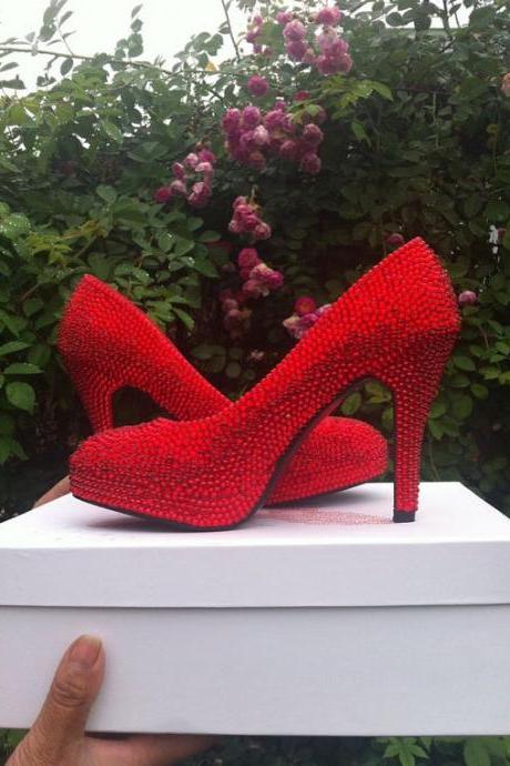 Hot Luxury High heels Bridesmaid Bridal Shoes Round Toe Crystal Rhinestones Lady Shoe for Wedding Party 