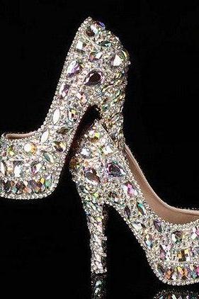 Newest crystal rhinestone Shiny high heel female lady's Women Bridal Evening Prom Party club Bar Wedding Bridesmaid shoes