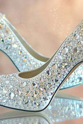 Nice Blue crystal lady's formal shoes Jeweled Beaded High Heel Bridal Evening Prom Party Wedding Dress Bridesmaid Shoes